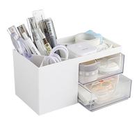 Pequeño Organizador de escritorio para Mujeres Niños, Caja de almacenamiento de escritorio, almacenamiento de escritorio con 5 compartimientos (Pequeño, Blanco)
