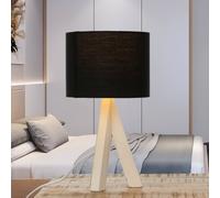 Pequeño Tischleuchte 31cm Alto Madera Pie Tela Pantalla Negro E27 Noche