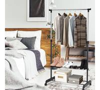 Percha ajustable para ropa con ruedas y estantes para zapatos, ideal para armarios en dormitorios, color