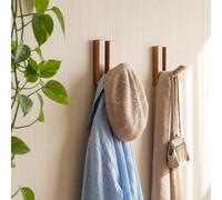 Percha de pared de madera, con 8 ganchos abatibles, de 42,5 x 17 x 2,5 cm, color marrón