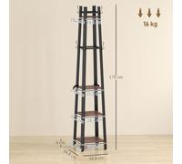 Percha de pie Fortuna Lai con 4 niveles, soporte para ropa independiente, 8 ganchos, 4 estantes, estilo industrial, metal, aglomerado, color marrón
