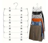 Percha para pantalones de metal de 6 niveles que ahorra espacio con clips: almacenamiento duradero y multicapa para faldas y pantalones, negro black