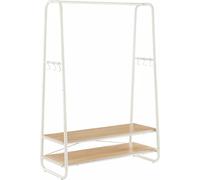 Percha para ropa interior y exterior Tamara - Estante para abrigos - Armario - 2 estantes - 6 ganchos en forma de S - Estructura de acero - Diseño industrial - Roble/Blanco