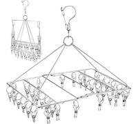 Perchas de acero inoxidable Unyqoos®, plegables, que ahorran espacio: soporte para secar con 36 clips, ideal para calcetines, ropa interior y ropa de bebé, apto para uso en interiores y exteriores