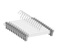 Perchas de Madera Blanca 24 Unidades con Pinzas Ajustables para Faldas Pantalones Shorts Vaqueros, Antideslizantes y Gancho Giratorio 360°