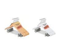 Perchas de madera con Pinzas Color Natural/Blanca para elegir - PACK 6U/12U/24U para elegir Ideal para Pantalones y faldas, con Muescas para Tirantes y Gancho de Acero TOP calidad de confianza