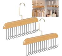Perchas de madera maciza Ibenzoa® con 8 ganchos – gancho giratorio de 360°, ganchos de acero inoxidable, capacidad de carga de 15 kg, 28 x 18 x 3 cm, organizador para corbatas, cinturones y bufandas