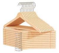 Perchas de Madera, Set de 12/24/36, Natural. Gancho Giratorio 360º, Perchas Pantalones, Colgador Ropa Antideslizante para Trajes, Chaquetas y Camisas, Muescas para Vestidos y Blusas, Perchero Ropa