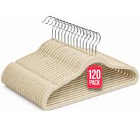 Perchas de Terciopelo Beige Pack 120 COM-FORT HOUSE | Antideslizantes, Gancho giratorio 360°, Ahorra espacio, Protección para prendas
