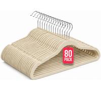 Perchas de Terciopelo Beige Pack 80 COM-FORT HOUSE | Antideslizantes, Gancho giratorio 360°, Ahorra espacio, Protección para prendas