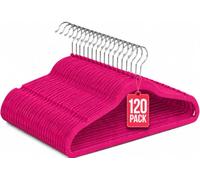 Perchas de Terciopelo Fucsia Pack 120 COM-FORT HOUSE | Antideslizantes, Gancho giratorio 360°, Ahorra espacio, Protección para prendas