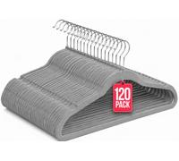 Perchas de Terciopelo Gris Pack 120 COM-FORT HOUSE | Antideslizantes, Gancho giratorio 360°, Ahorra espacio, Protección para prendas