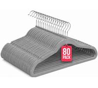 Perchas de Terciopelo Gris Pack 80 COM-FORT HOUSE | Antideslizantes, Gancho giratorio 360°, Ahorra espacio, Protección para prendas