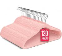 Perchas de Terciopelo Rosa Pack 120 COM-FORT HOUSE | Antideslizantes, Gancho giratorio 360°, Ahorra espacio, Protección para prendas