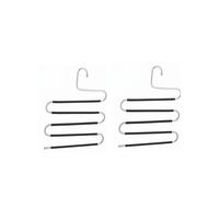 Perchas Múltiples para Pantalones, Finas, Forma de S, 5 Barras con Goma Antideslizante, Metal, Plata/Negro, Relaxdays
