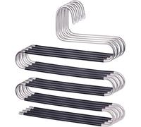 Perchas Múltiples para Pantalones, Finas, Forma de S, 5 Barras con Goma Antideslizante, Metal, Plata/Negro, Relaxdays