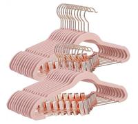 Perchas para ropa, 24 unidades, 42 cm, perchas con barras ajustables y gancho dorado, superficie antideslizante de terciopelo, diseño que ahorra espacio, ideales para faldas, color rosa claro, tamaño 