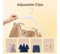 Perchas para ropa infantil con clip, 30 cm - 24 unidades, color blanco, perchas de terciopelo antideslizantes para niños, con gancho giratorio de 360°