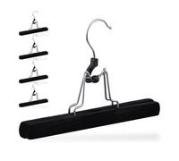 Perchas Relaxdays para pantalones y faldas, juego de 5, madera de loto, revestimiento de terciopelo, antideslizantes, L: 25 cm, negras