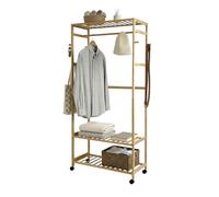 Perchero bambú take dormitorio, baño, vestidor abierto con 4 ruedas marrón 78x169x37 cm 169 cm