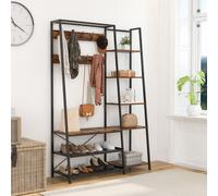 Perchero - Banco con espacio de almacenamiento - Estante para zapatos - Mueble para pasillo - 9 ganchos - Estructura independiente con estantes de malla para zapatos