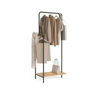 NEWLUX-Burro Ropa Resistente Hangy Wood 100 con Zapatero. Perchero Metálico | Incluye Riel Lateral (62x42x150cm) | Negro