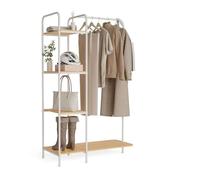 Newlux-Burro Ropa Resistente Hasta 35kg Hangy Wood 400 con Zapatero. Perchero Burro Ropa Metálico de Gran Estabilidad | Fácil Montaje | Base Antirayaduras | Incluye 4 estantes (492x42x150cm)|Blanco