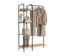 Newlux-Burro Ropa Resistente Hasta 35kg Hangy Wood 400 con Zapatero. Perchero Burro Ropa Metálico con Gran Estabilidad | Fácil Montaje | Base Antirayaduras | Incluye 4 estantes (492x42x150cm)|Negro