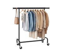 SONGMICS Burro Ropa con Ruedas, Perchero Burro Extensible con Carga Pesada, Capacidad de Carga de 130 kg, 45 x (110-150) x 162,9 cm, Fácil de Montar, Portátil, Negro Mate HSR011B01