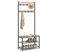 VASAGLE Perchero Zapatero, Perchero con Banco Recibidor, 3 en 1, Estructura de Acero, para Entrada Pasillo, 32 x 70 x 177 cm, Industrial, Greige y Negro HSR41MB