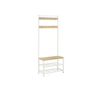 VASAGLE Perchero Zapatero, Perchero con Banco Recibidor, 3 en 1, Estructura de Acero, para Entrada Pasillo, 32 x 70 x 177 cm, Estilo Moderno, Roble y Crema HSR041W09