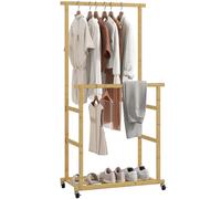 Perchero con ruedas HOMCOM, perchero de bambú, organizador de ropa para dormitorio, lavadero, 80x40x cm, bo