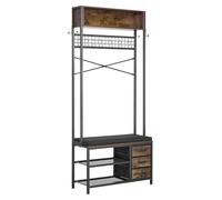 Perchero con zapatero, 1800 mm, con banco para zapatos y 3 cajones. Estantería independiente 3 en 1 para zapatos, con estante para libros y estante de alambre. Estructura de acero para colgar abrigos