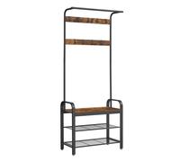 VASAGLE Perchero Zapatero, Perchero con Banco Recibidor, 4 en 1, 9 Ganchos Extraíbles, Barra Superior, para Entrada Pasillo, 33,7 x 72 x 183 cm, Industrial, Marrón Rústico y Negro HSR40B