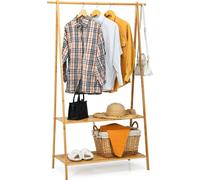 Perchero de bambú COSTWAY, perchero con 2 estantes, barra para colgar ropa, ideal para la entrada, pasillo o dormitorio, dimensiones: 101 x 45 x 160 cm, color natural