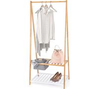 Perchero de bambú DomoPak Living con cesta y estante para zapatos, 70 x 45 x 160 cm, soporte para ropa con 2 estantes, ideal para pasillos o dormitorios, modelo 905016
