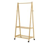 Perchero de bambú Norris para interior y exterior, con ruedas, de 69,5 x 43 x 152 cm, con espacio para abrigos, diseño minimalista