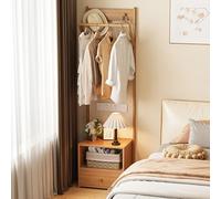 Perchero de bambú resistente de 158 cm con ganchos para sombreros, árbol de pasillo de madera natural para salas de estar, dormitorios y pasillos, solución de almacenamiento elegante