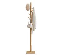 VASAGLE Perchero, Madera Maciza, en Forma de Árbol, 8 Ganchos para Chaquetas, Sombreros, para Pasillo, Ganchos y Barra de Soporte de Madera de Caucho, Beige Natural RCR010N01