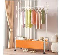 Perchero de metal con ruedas, capacidad de carga de 70 kg. Barra para colgar ropa con ruedas, que incluye un cesto de almacenamiento y 6 ganchos, ideal para dormitorios y salones (naranja, 80 x 34 x 1