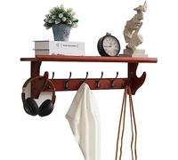 Perchero De Pared con Ganchos para Abrigos Y Estantes De Madera Maciza, Organizador De Entrada, Estante De Pared con Ganchos para Entrada, Cocina, Brown, 80 * 16.5 * 22 cm
