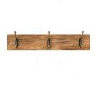 Perchero de Pared de Madera Rústica con 3 Ganchos Metálicos 50x8.5x1.5 cm