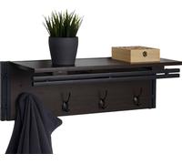 Perchero de pared HWC-A27, estante para ropa, 4 ganchos, 24x75x24 cm, estructura 3D, color marrón oscuro