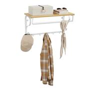 VASAGLE - Perchero de pared industrial con estante, 5 ganchos, barra de suspensión para pasillo, cuarto de baño, sala de estar, color madera y blanco LCR11WY