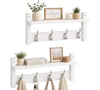 Relaxdays Perchero de Pared, Set de 2, 4 Ganchos Dobles c/u, Blanco