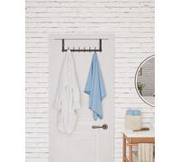 Perchero de pared Unyqoos® para colgar sobre la puerta – acero inoxidable mate , 8 ganchos dobles, 59 x 18 x 6,5 cm, capacidad de hasta 20 kg, para puertas de hasta 2,1 cm de grosor, sin necesidad de 