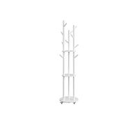 VASAGLE Perchero de Pie, Perchero con 11 Ganchos y 3 Estantes, 4 Ruedas Giratorias de 360° y Extraíbles, Ganchos y Postes de Madera, para Entrada Dormitorio Salón, Blanco Nube RCR023W01