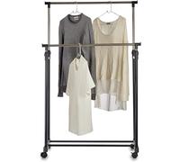 Perchero de Pie con Ruedas Doble Burro Estructura Metalica Extensible Organizador de Ropa 80x43x90-160cm
