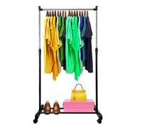 Perchero de Pie con Ruedas Estructura Metalica Extensible 82x42x90-160cm, organizador de dormitorio y salón, perchero de ropas y zapatos