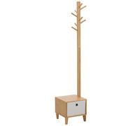 Perchero de Pie de Bambú Perchero con Banco Tipo de Árbol Cajón de Tela y 8 Ganchos para Colgar Ropa 35x35x177cm Natural Madera Natural 35X35X177 cm